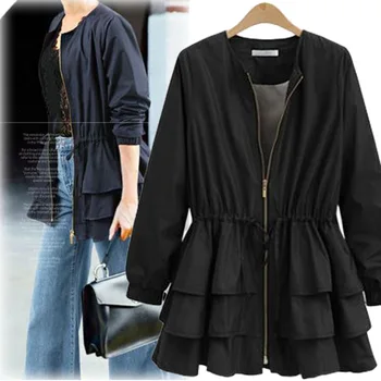 

Chic Slim High Waist Drawstring Ruffled Polyester Women's Trench Coat