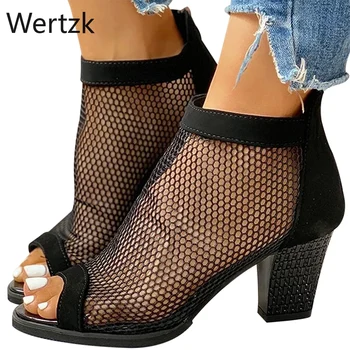 

2019 summer new fashion high heels fish mouth hollow boots women's shoes washed denim sandals Canvas mujer Super High B536