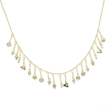 

925 Sterling silver boho choker necklace heart hamsa hand geometric pendants pave delicate cz thin tiny women collier jewelry