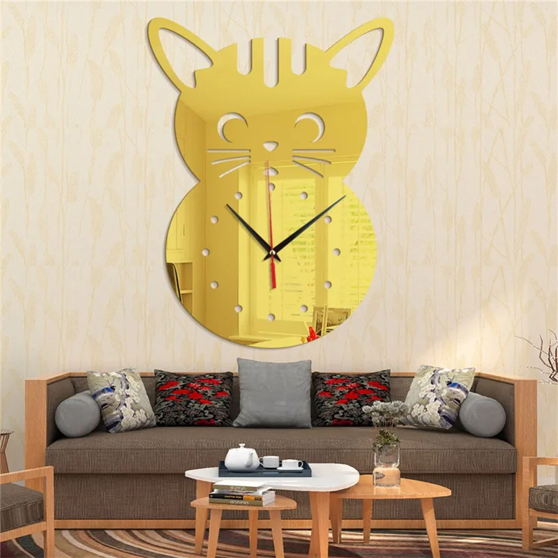 DIY современное 3D творческое зеркало мультфильм настенные часы с изображением кошек домашний офис интерьер гостиной столовая Декор для кухни@ B