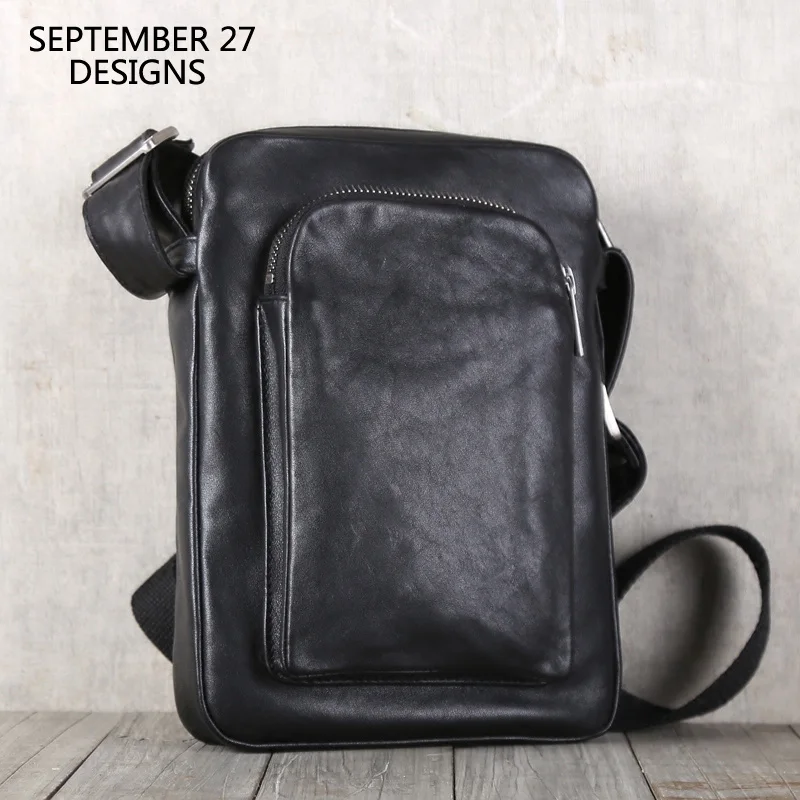 New Fashion Messenger Bag Men Genuine Leather Handmade Top-end Cowhide Male Mini Phone Bags Zipper Casual Shoulder Crossbody |