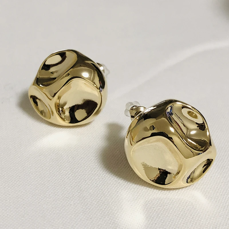 Серьги-гвоздики Peri'sBox золотого и серебряного цвета, нестандартные серьги, полые круглые геометрические серьги для женщин, минималистичные серьги-гвоздики