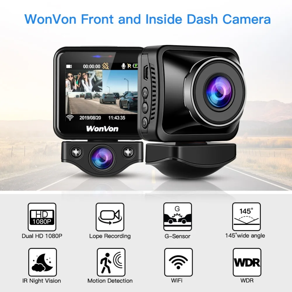 WonVon wifi Dash Cam Передняя внутренняя Автомобильная камера s 2," ЖК-экран Full HD Двойная камера заднего вида 1080P видеорегистратор Автомобильный видеорегистратор Dascam