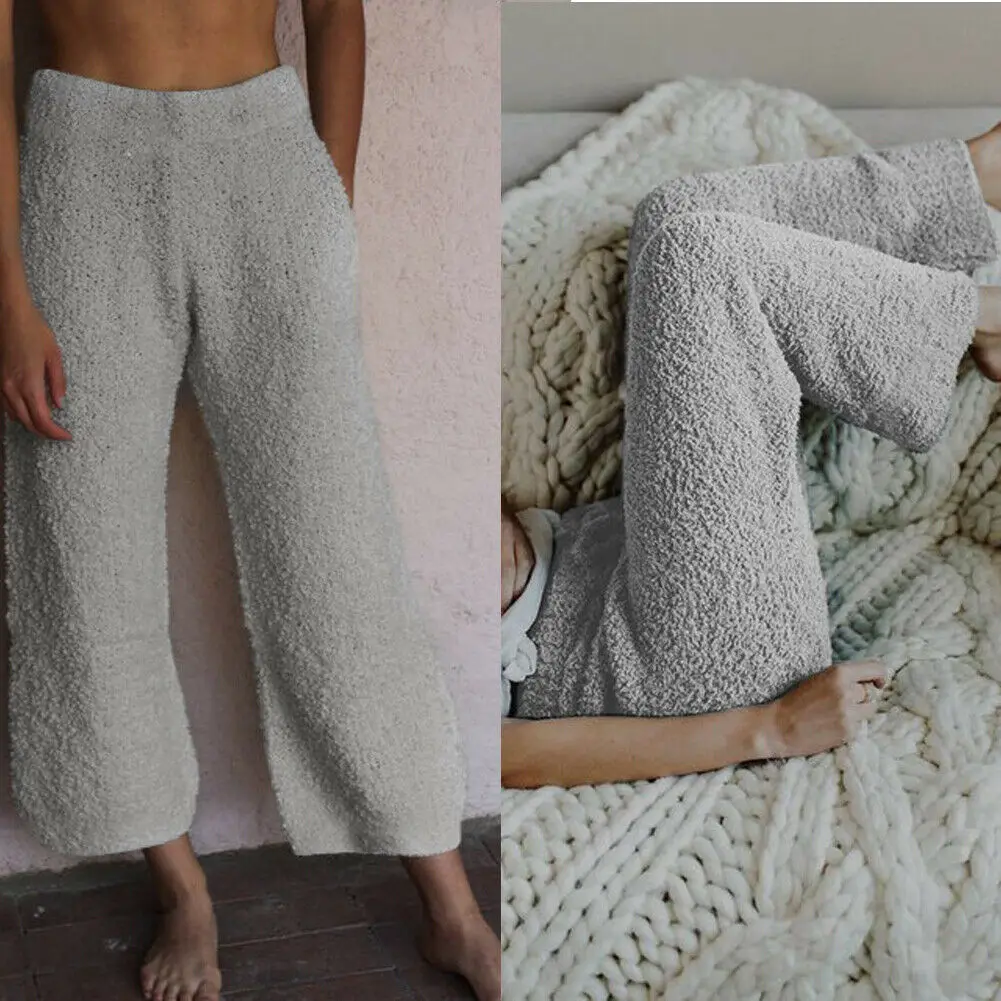 Зимняя женская мягкая плюшевая Фланелевая Пижама для сна Ночная одежда однотонные свободные длинные брюки плотные брюки одежда для сна - Цвет: Серый