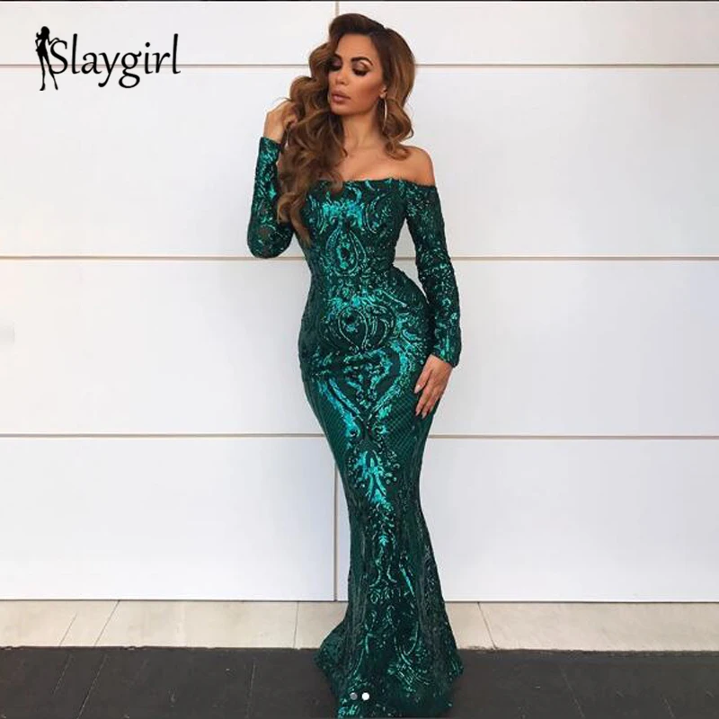 Slaygirl, сексуальное длинное платье макси с блестками, женское Сетчатое платье с открытыми плечами, Платья для вечеринок, элегантное облегающее платье на осень и зиму, Vestidos