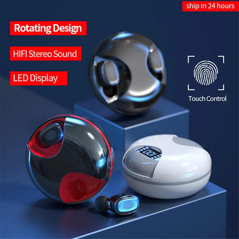 NEW Wireless Headphones Touch Control Bluetooth V5 0 Earphones Rotation LED Display Sports Earbuds Headsets For Xiaomi Huawei