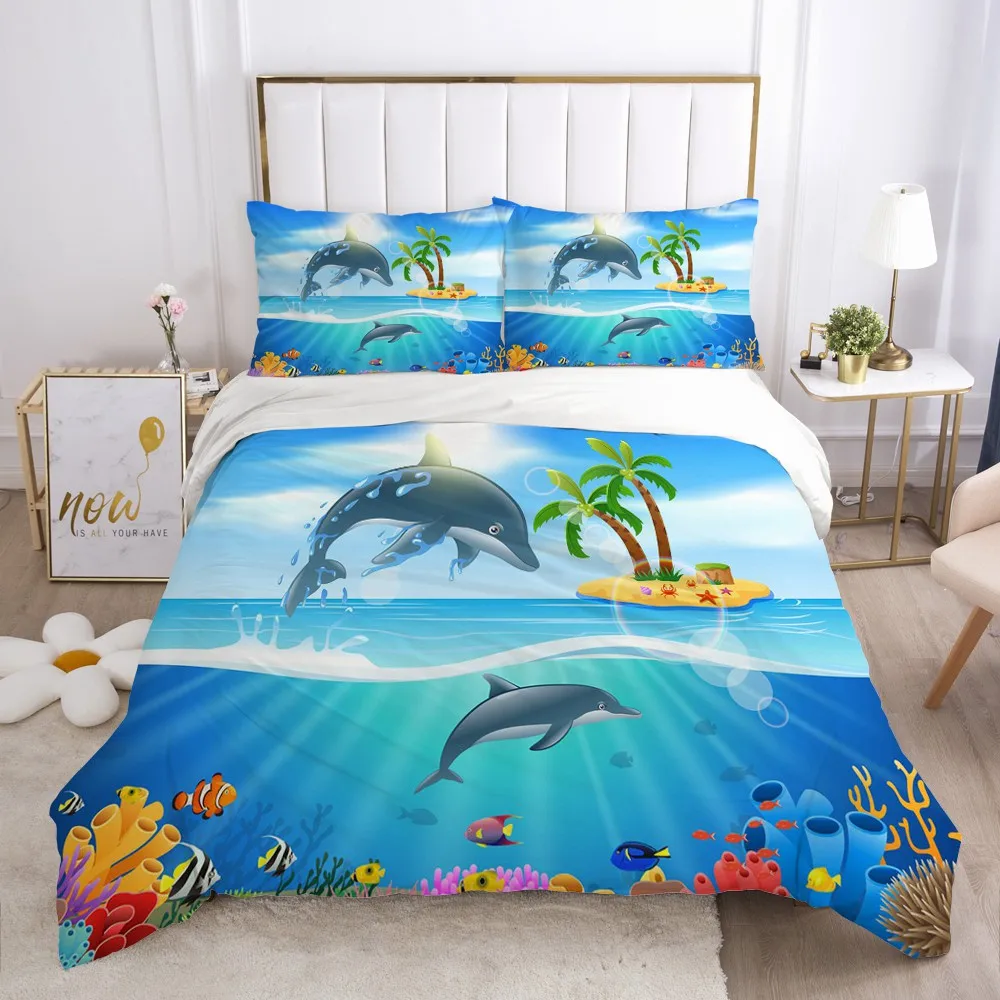 

Children Bedding Set for Kids Crib Boys Girls Baby Luxury Cartoon Duvet Cover Set Pillowcase Comforter Quilt Cover dolphin