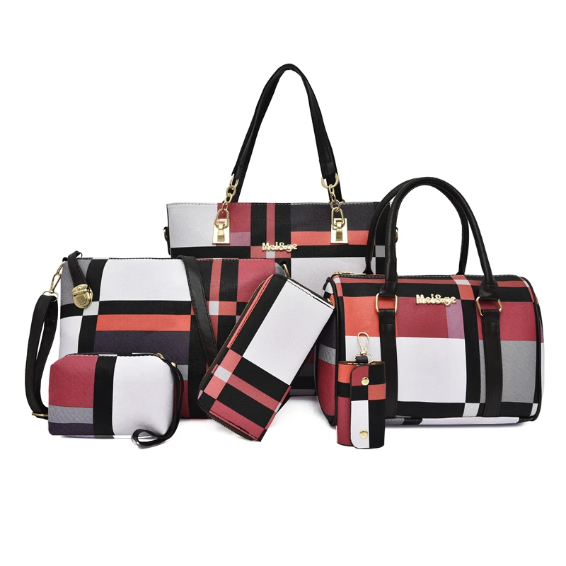 6 шт., женская сумка,, сумки-мессенджеры для дам, высокое качество, дизайнерская сумка на плечо, кожаная женская сумка-шоппер, женская сумка-тоут - Цвет: Red