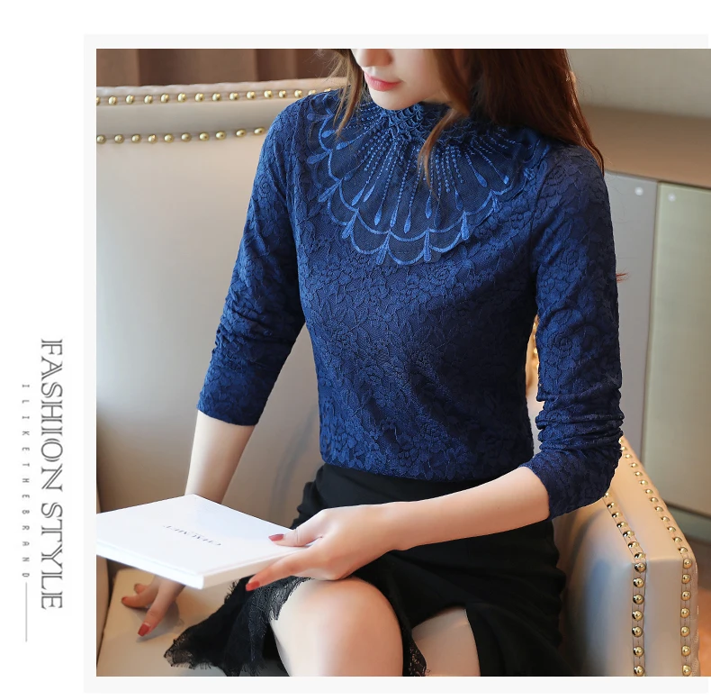 Blusa manga larga mujer blusas mujer de moda Женские топы и блузки кружевные женские топы Осень Зима размера плюс женские 7098 50