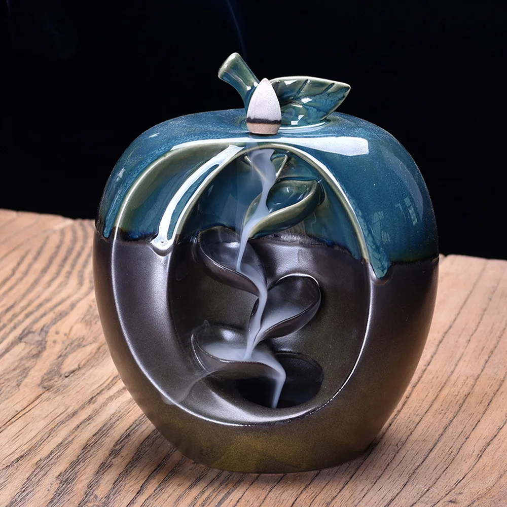 1xCeramic Fruit-Shaped Waterfall Backflow Incense Burner Censer+10xCone Incenses