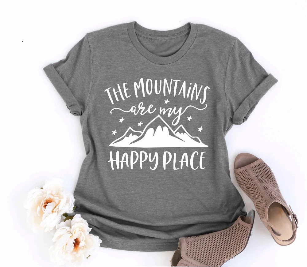 Футболка унисекс с надписью The mountain are my happy place футболка для любителей гор Модная