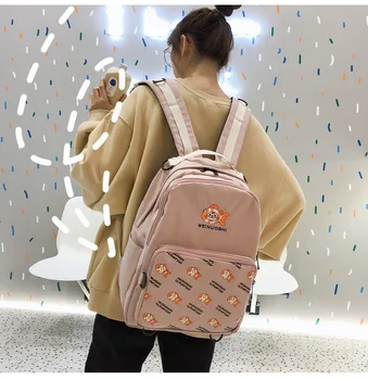 

Schoolbag female summer early autumn style simple solid color Printed student bag new backpack