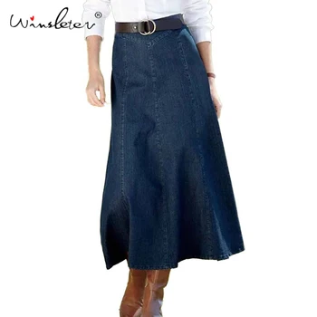 

2020 Denim Skirt Women Jeans A-line Ankle-length Long Skirt No Belt High Waist Back Zipper No Stretchy Plus Size S-3XL B01801W