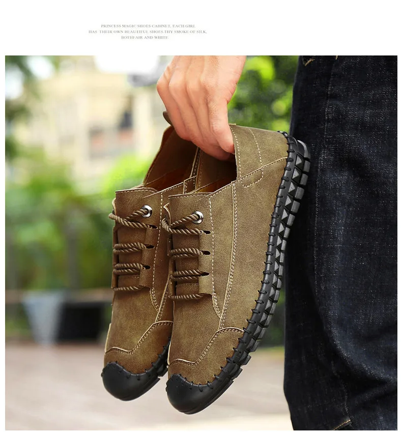 Men's luxury brand men's casual lace-up shoes soft-soled shoes hand-stitched rubber wear-resistant large size 38-46 men's shoes