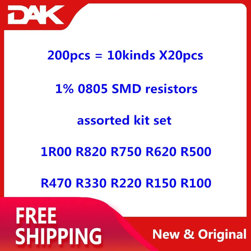 200 шт = 10 видов X20pcs 1% 0805 SMD смешанный набор резисторов, 1R00 R820 R750 R620 R500 R470 R330 R220 R150 R100 - Цвет: 0805