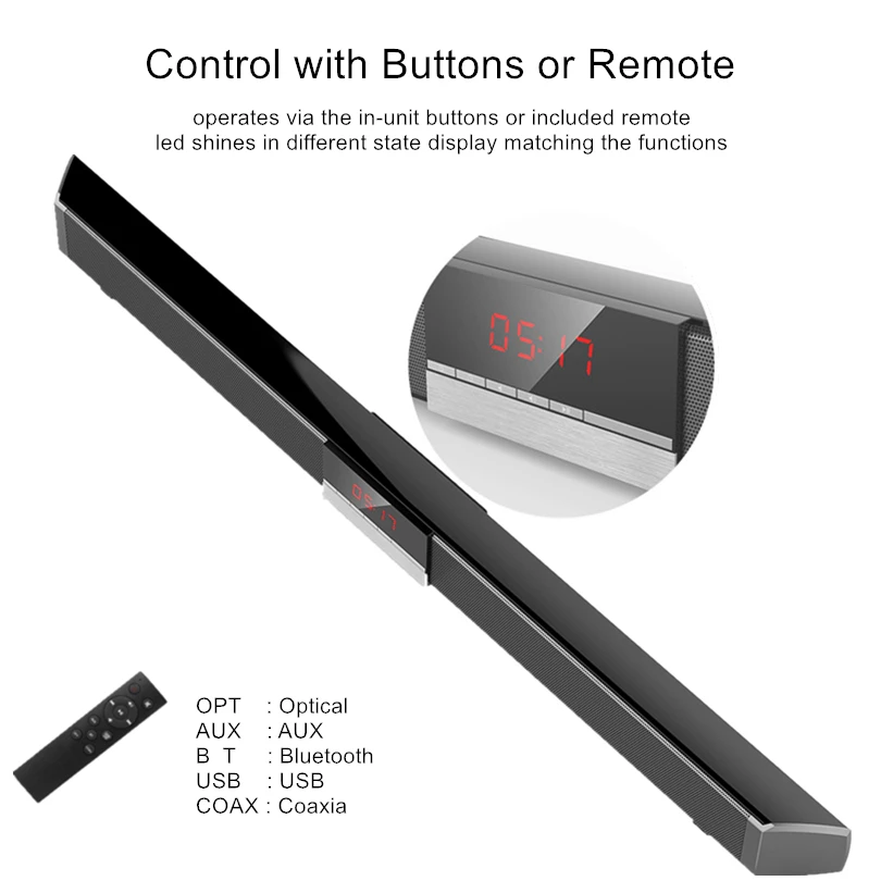 Bluetooth 4.0 Speaker LED Display Soundbar Wireless Sound bar BT Subwoofer Loudspeaker TV Home Theater Sound System AUX Coaxial