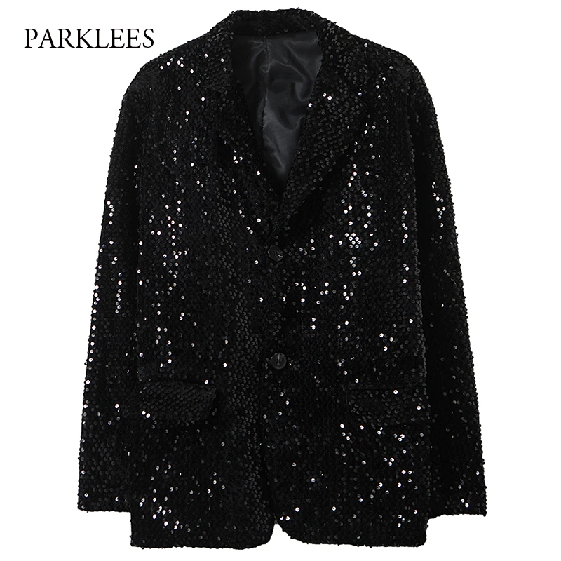 Chaqueta de lentejuelas negras para hombre, camisa informal de tamaño, Blazer para escenario, fiesta, discoteca, de traje| - AliExpress