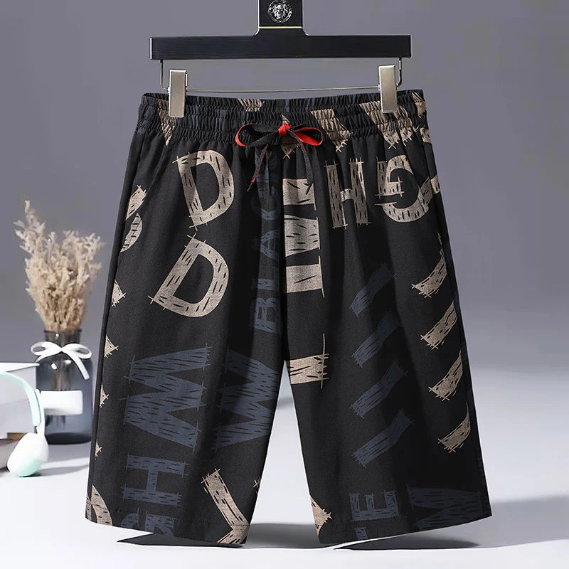 2021 Summer Casual Shorts Men's Ice Trend, Versatile, Wearing Beach Pants, Straight Tube Loose 5-point Medium Pants mens casual shorts