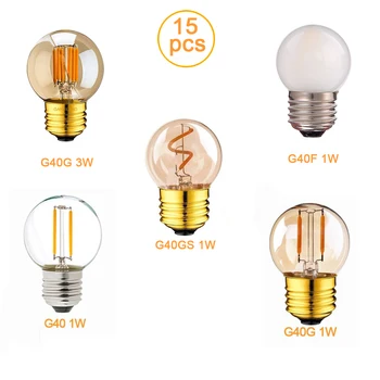 G40 LED 미니 글로브 전구 1W 3W 에디슨 필라멘트 전구, 울트라 웜 화이트 2200K 빈티지 장식 스트링 LED 램프 E26 E27 베이스