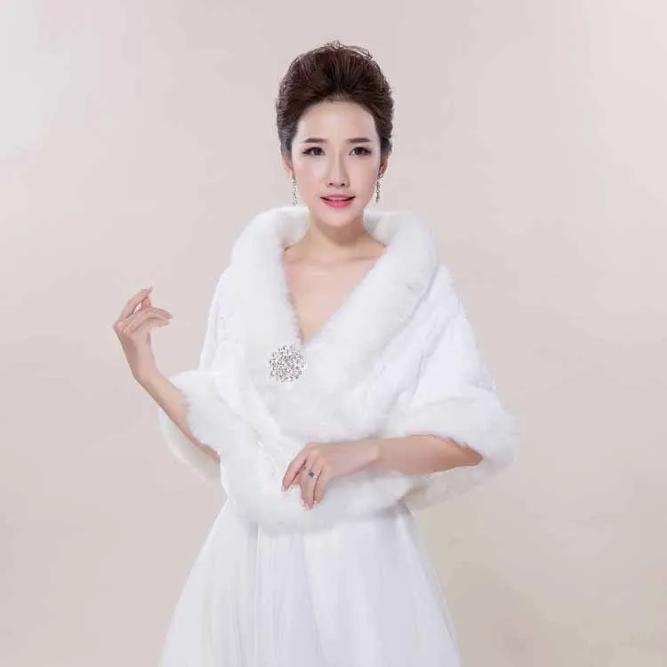 Свадебная накидка, пальто, свадебное болеро, зимняя Свадебная накидка, теплое пальто из искусственного меха, аксессуары, PJ014