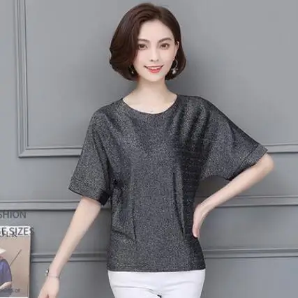 Летняя футболка с коротким рукавом Блестящая блестками Женская свободная