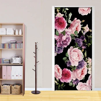 

Creative 3D Door Stickers PVC Waterproof Renovation Retro Abstract Rose Mural Self Adhesive Print Picture DIY Home Decor Decal