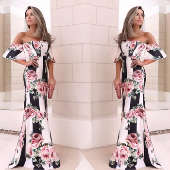 

European summer large women's Amazon express sling rose print slim fishtail dress