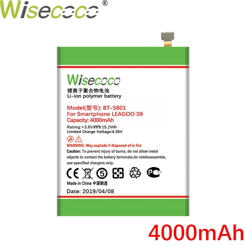 WISECOCO 4000 мАч BT-5801 батарея для мобильного телефона LEAGOO S9 новейшее производство высокое качество батарея+ номер отслеживания