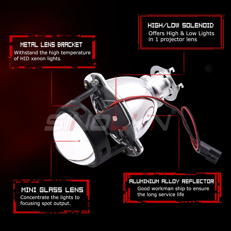 US $34.03 Sinolyn Angel Eyes Headlight Lenses H4 H7 Bixenon Lens 20 HID Projector LED Halos For Cars Accessories Retrofit Use H1 Xenon