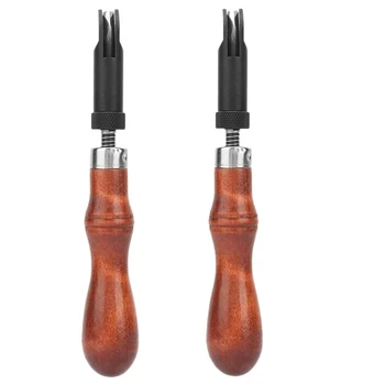 

2Pcs Leather Craft Hand Wood Handle Durable V Type Push Adjustable Handle Groover V Type Gouge Leather Craft Gouge Tools