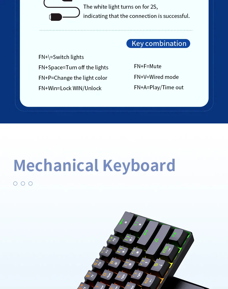 61 Key RGB LED Mechanical Wired / Bluetooth Keyboard - 15 - Kawaii Mix
