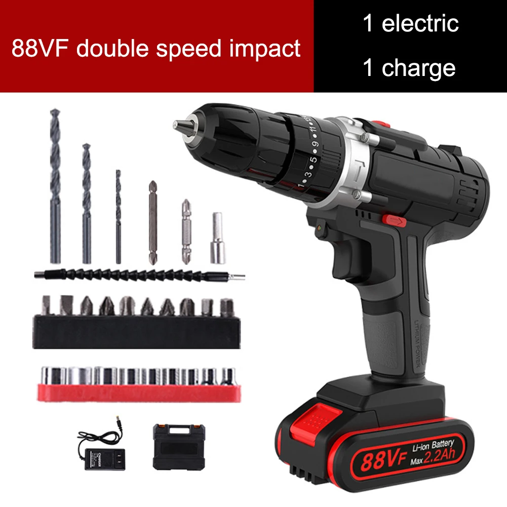 12V 88VF Electric Drill With Rechargeable Lithium Battery Electric Screwdriver Cordless Screwdriver Two-speed Power Tools US EU
