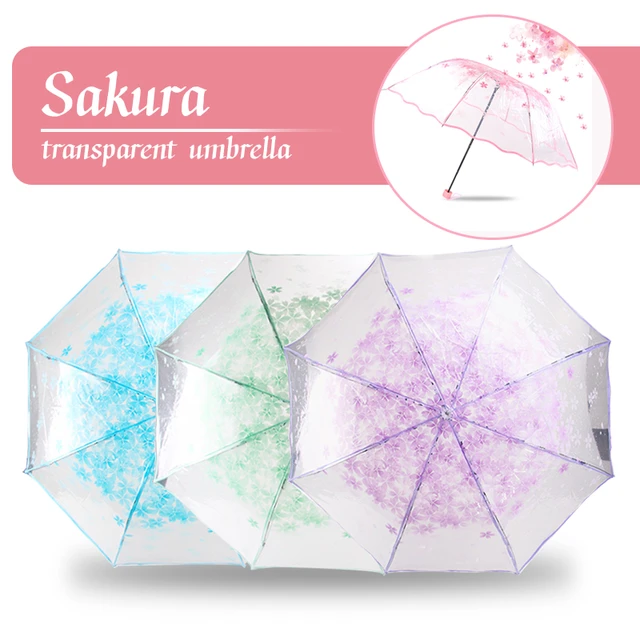 Ombrello trasparente fiore di ciliegio anti-uv 3 pieghe ombrello da pioggia  trasparente Paraguas Plegable Mujer donna ragazze ombrello Sakura -  AliExpress