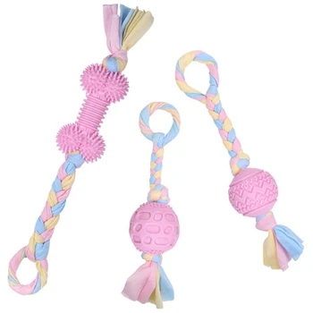 

Dog Chew Rope Toys - 3 Pack Durable Interactive Dog Toys with Pink and Blue Rope,Pet Teething Toys for Medium Large Dogs