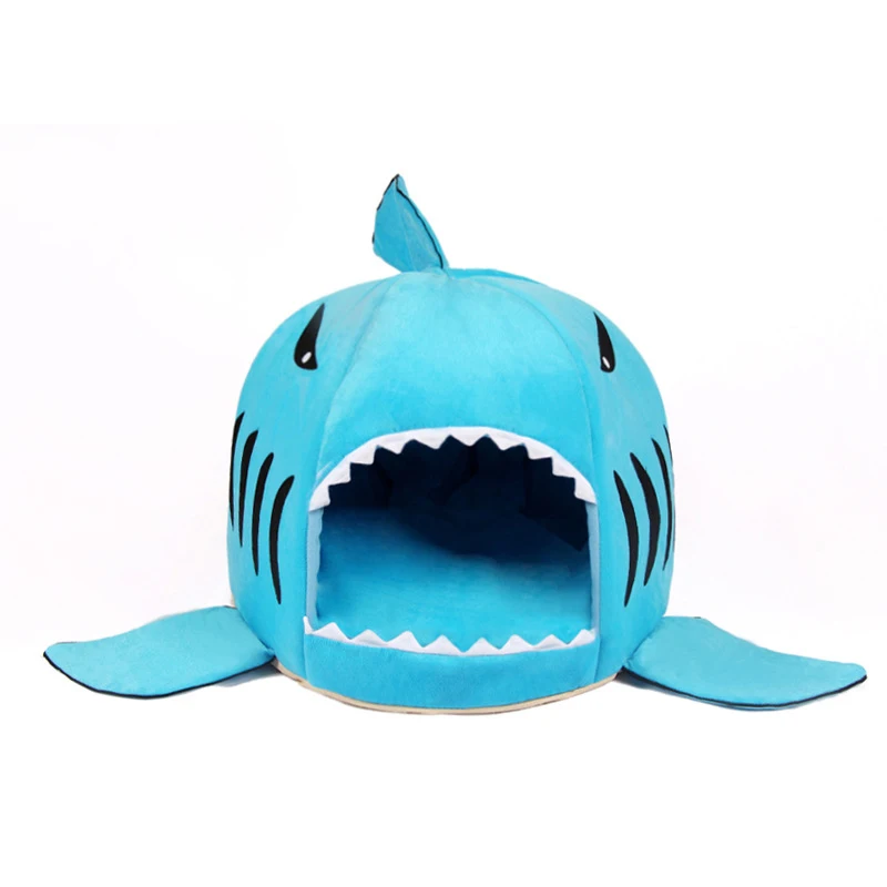 Blue Кровать для кошек мягкая подушка для домашних животных акула домик для кошек зимняя палатка щенок Питомник теплый спальный мешок для маленьких собак товары для путешествий с матрасом - Цвет: Blue