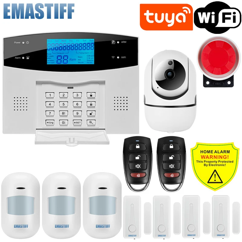 IOS Android APP Wired Wireless Home Security Tuya WIFI PSTN GSM Alarm System Intercom Remote Control Autodial Siren Sensor Kit