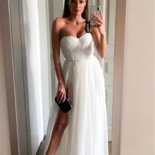 Белое платье выпускного вечера es Спагетти ремни развертки поезд спинки размера плюс платье выпускного вечера Длинные вечерние платья