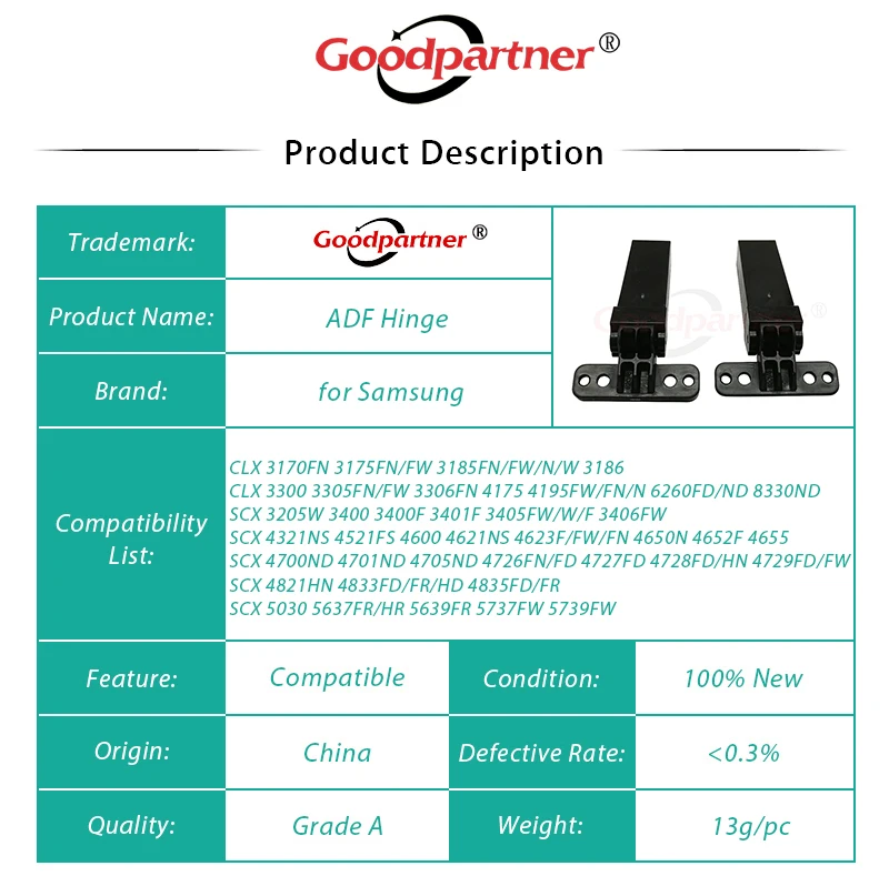 Dobradiça do Adf para Samsung Scx Jc9703190a Jc97-03191a 3400 3406 4600 4655 4700 4729 4833 4835 Clx 3170 3175 3185 3305 4175 6260 50x - Imagem 2