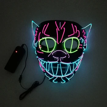 

EL Wire Face Mask Halloween Cat Shape Luminous Lighted Up Glowing Halloween Make Up Party Props Tool