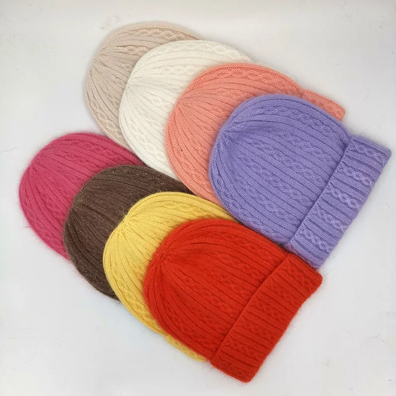 

[Rancyword] Winter Hats For Women Wool Knitted Angora Hat Beanies Female Warm Rabbit Fur Skullies Beanie For Girl lovely hat