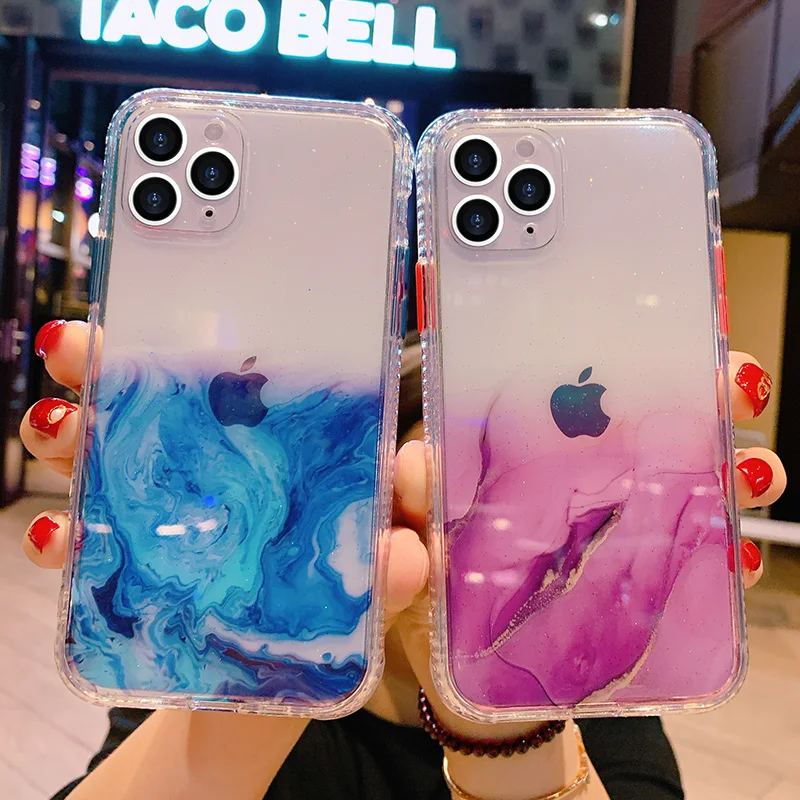 

Luxury Gradient Marble Clear Phone Case For iPhone 11 Pro Max X XR XS Max 7 8 Plus SE 2020 Glitter Shockproof Transparent Cover