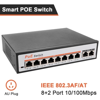 

10 Ports 100Mbps PoE+ Switch 8 Ports PoE+(Plus) 802.3af/at 30W 2 Uplink Ethernet