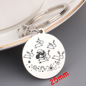

Stick Figure Santa Claus And Elk Dangle Round Keychain For Christmas And New Year Exclusive Gift Christmas Tree Decoration