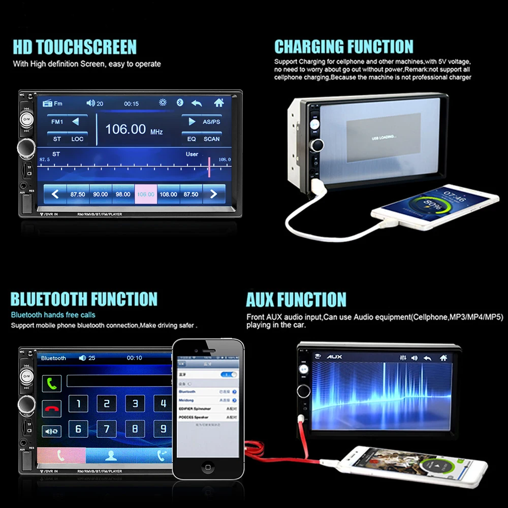 Podofo 2 din Car Radio 7" HD Autoradio Multimedia Player 2DIN Touch Screen Auto audio Car Stereo MP5 Bluetooth USB TF FM Camera car multimedia player,car radio,car radio player,car music player