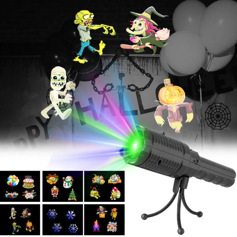 

2 in 1 Decoration Light & Handheld LED Flashlight Projector Lamp with 6Pieces Slides Battery-Operated for Home Party, Birthday,