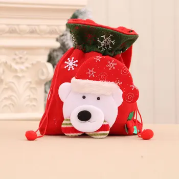 1pcs Santa Sacks Drawstring Christmas Gift Bags, 3D Design Fabric Christmas Bags for Christmas Party Supplies 10