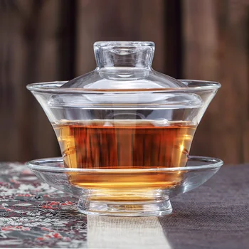 

Large Glass Transparent Gaiwan Chinese Teaset Sancai Tea Bowl Single Thick Heat-resistant Cover Bowl Tea Cup and Tea Lid Set