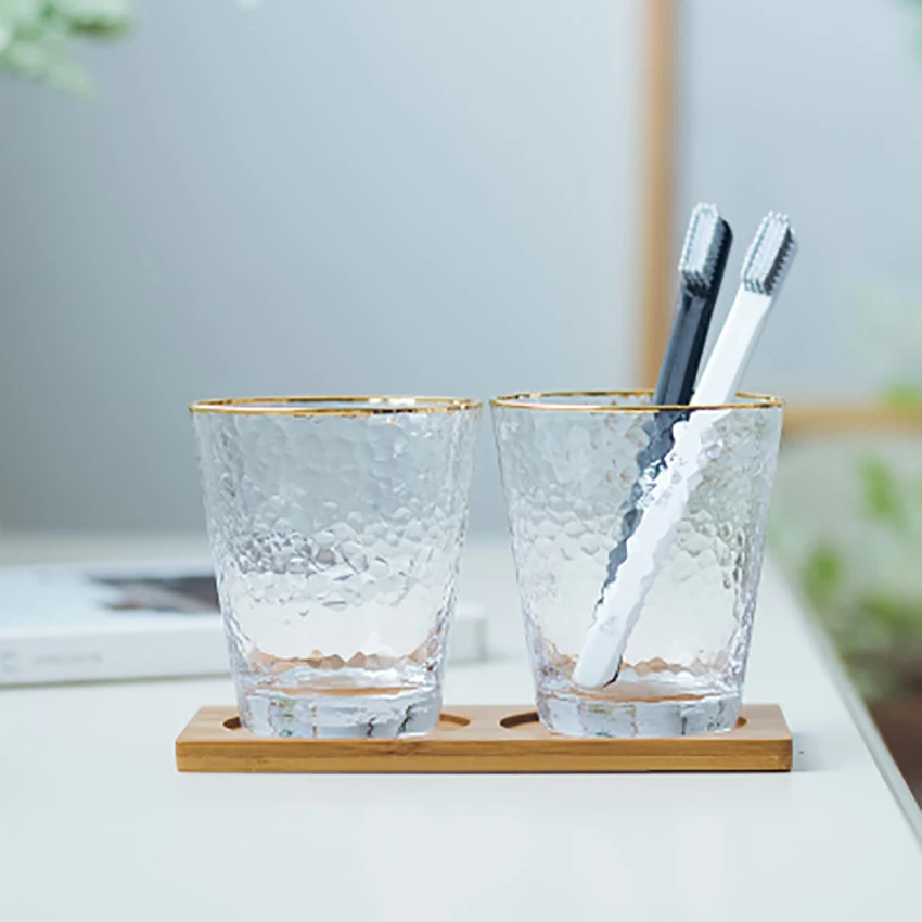 Золотая оправа для ванной Tumblers чашка держатель для зубной щетки прозрачная стеклянная пара щеточная чашка отель товары для дома многофункциональные