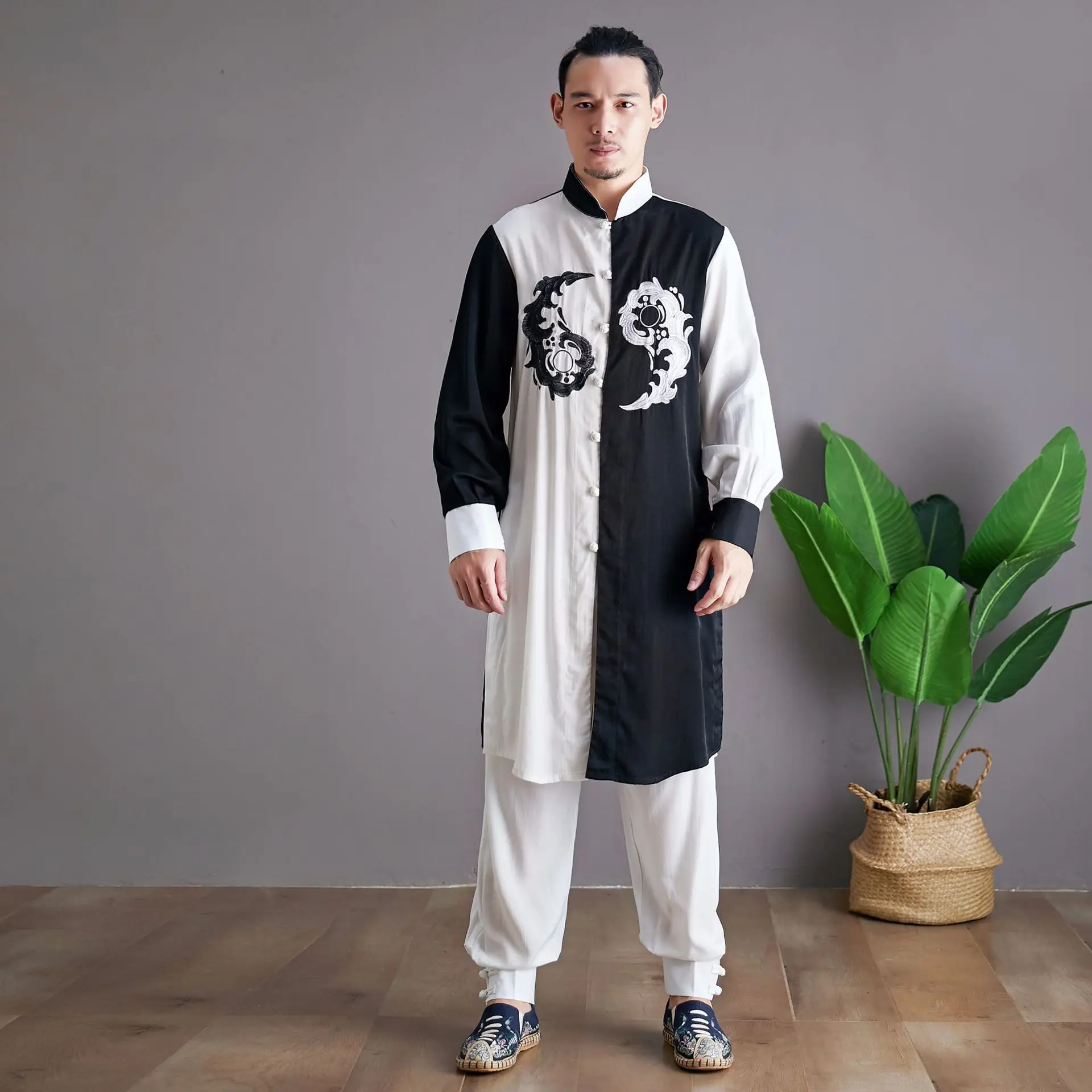 

Autumn Men Tai Chi Martial Arts Uniforms Cotton Linen Loose Sweatshirts Wide Leg Pant Jogger Exercise Casual Yoga Set Activewear