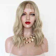 2 тона коричневый блонд синтетические парики на шнурках спереди термостойкие волокна волос короткие волнистые волосы для женщин